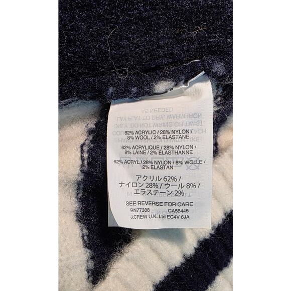 J.Crew Women M Wool Blend Striped cable knit sweater Side buttons Navy Blue - Picture 5 of 6